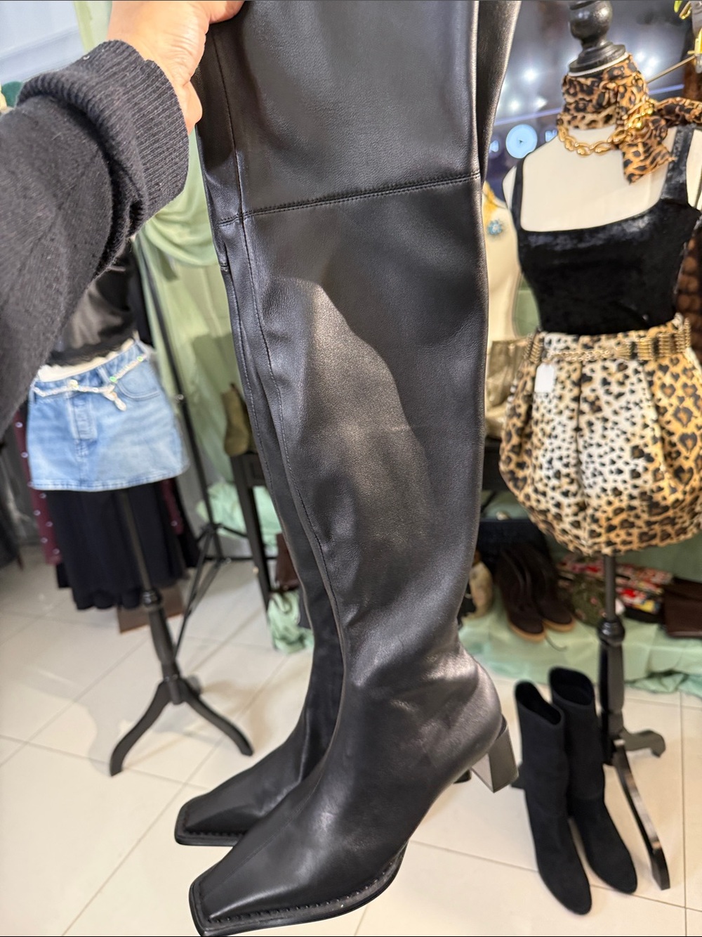 Black Over-the-Knee Women's Leather Boots